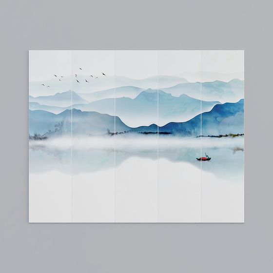Serene Landscape 3D Model Inspired by Chinese Ink Painting