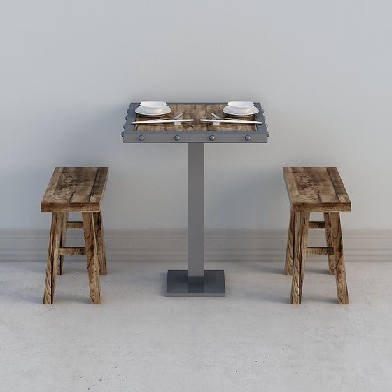 Stylish Minimalist Industrial Dining Table and Chairs Set 3D model