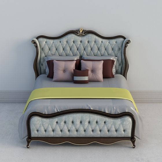 Elegant 3D Bed Model with Classic European Design