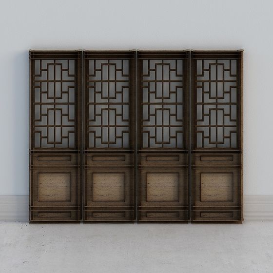 Modern Chinese Style Divider Partition Screen 3D Model in Gray and Brown