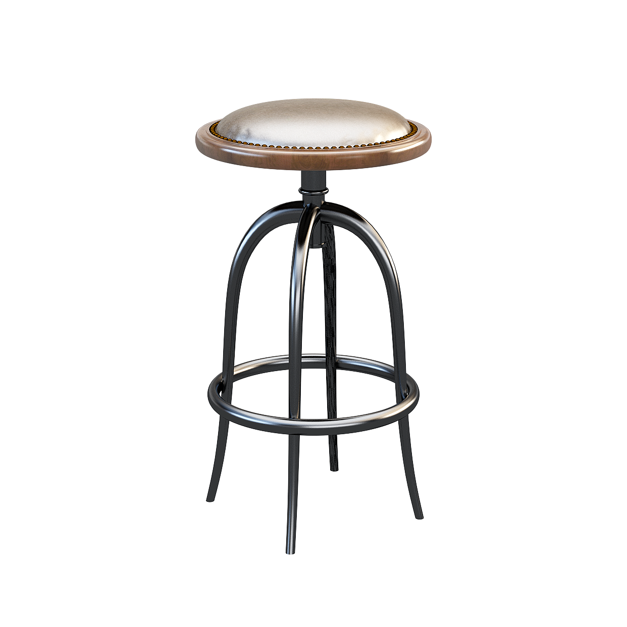 Vintage Bar Stool 3D Model – Industrial Leather Seat