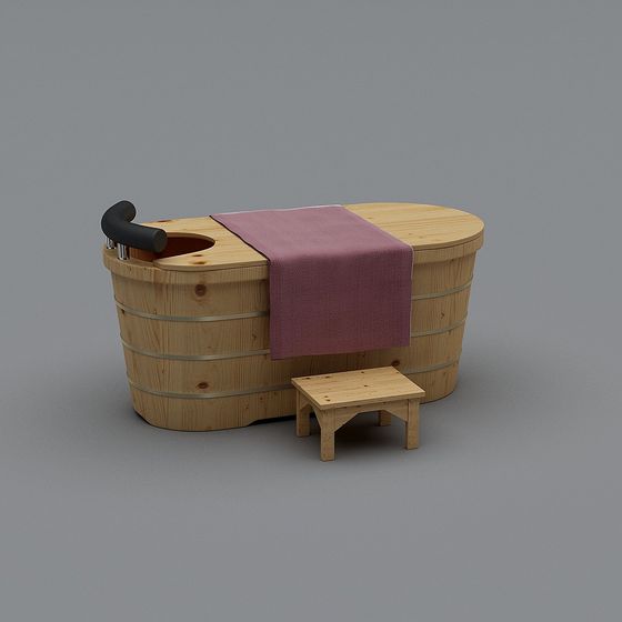 Cozy Wooden Bathtub 3D model