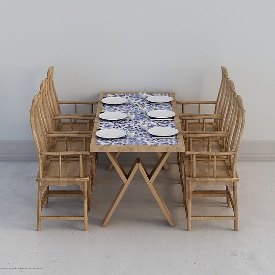 Rustic Dining Table Set 3D model