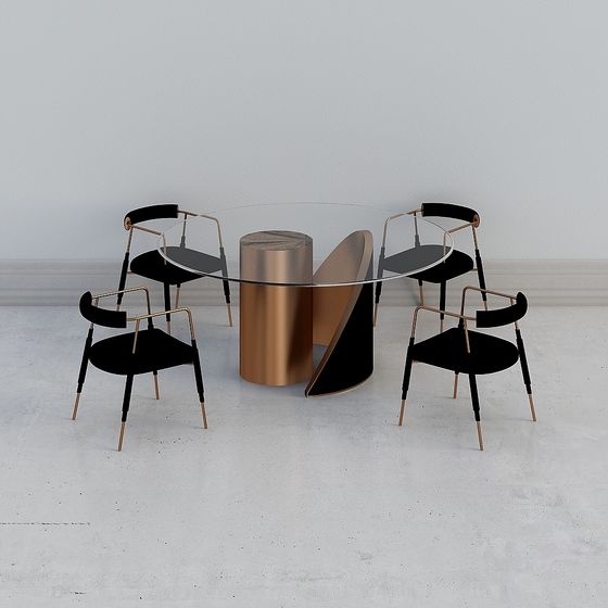 Urban Minimalist Dining Table and Chairs 3D model