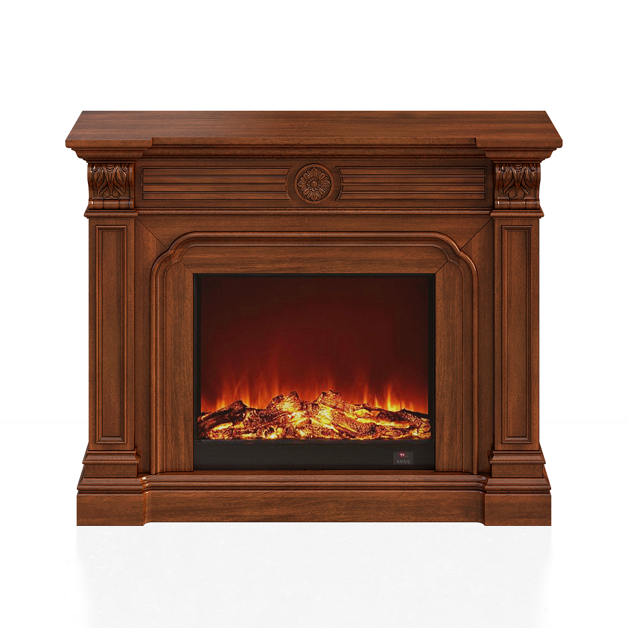 Classic Fireplace 3D Model – Wooden Carvings & Flame