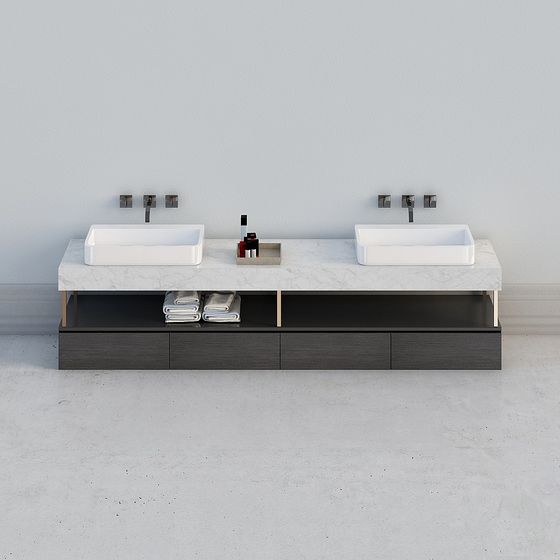 Modern Minimalist Double Sink Bathroom Vanity 3D model