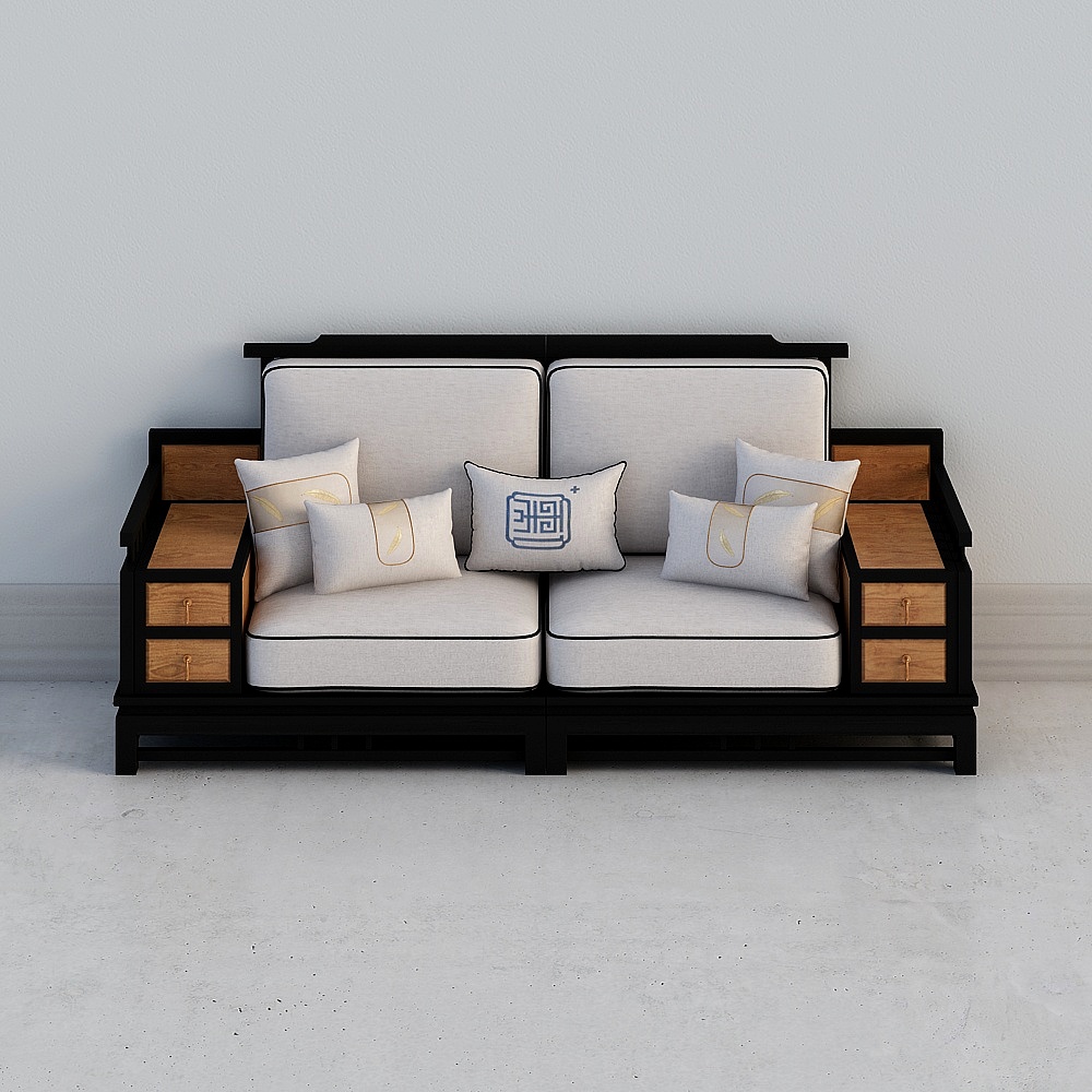 Elegant Eastern Aesthetic 3D Model Sofa