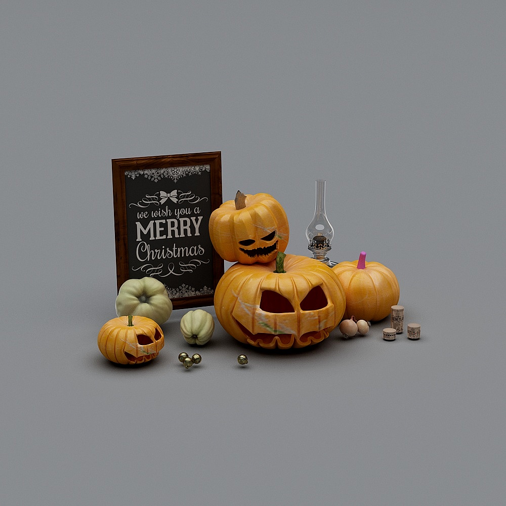 Halloween - 3D Model Alien Lamp Decoration with Pumpkin Ornament