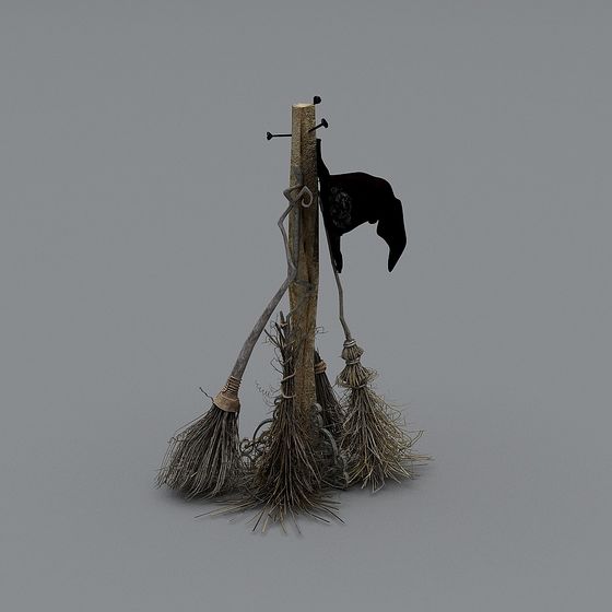 Witch's Broomstick Rack Low-Poly 3D model