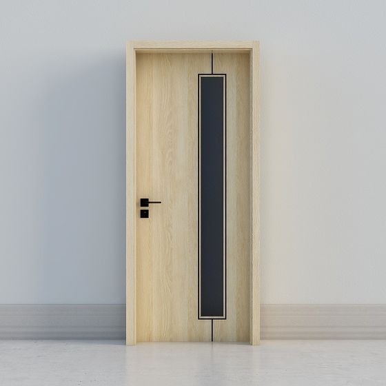 Wood Texture Glass Door 3D model