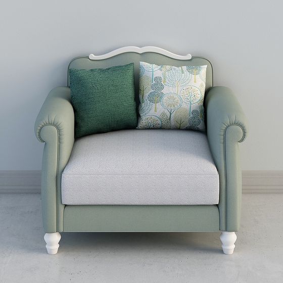 Palm Pearl Luxury Fabric Single Sofa 3D Model in Light Green
