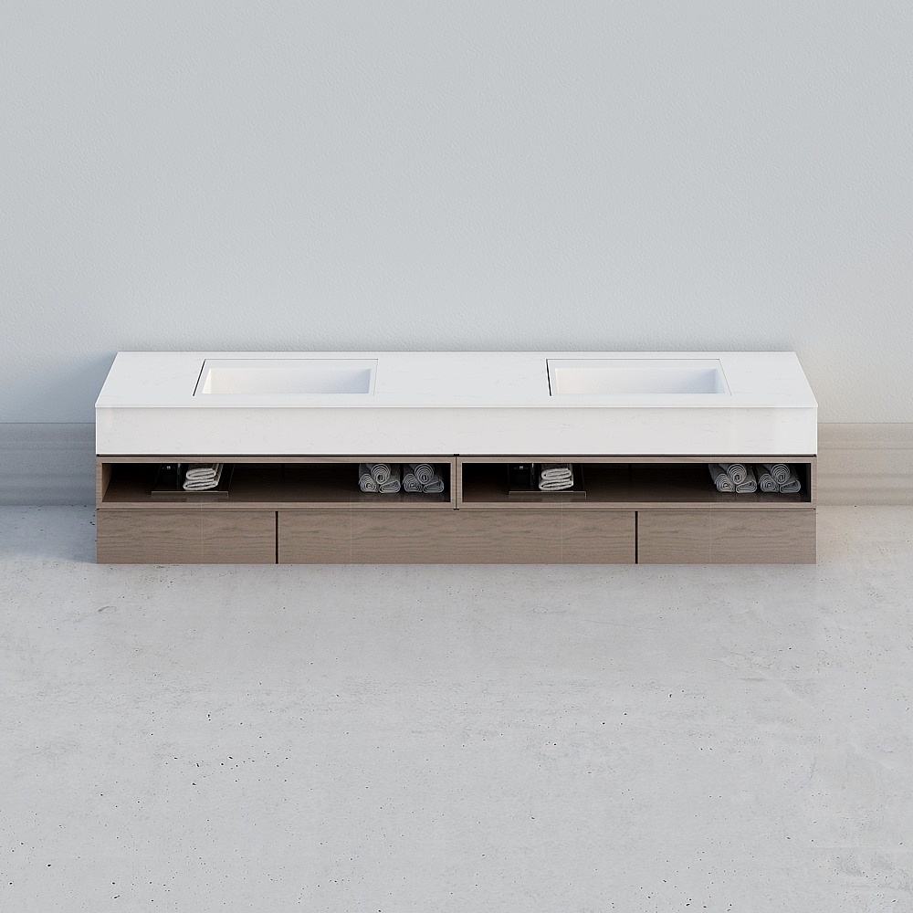 The double bathroom cabinet is modern