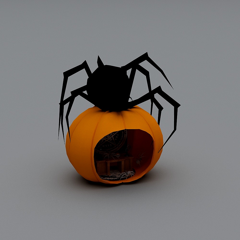 Pumpkin House with Spider 3D model for Halloween