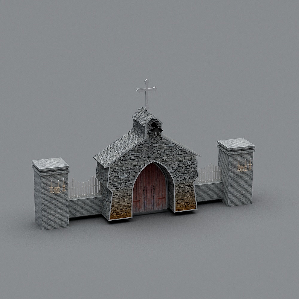 Charming Low-Poly Stone Church 3D model