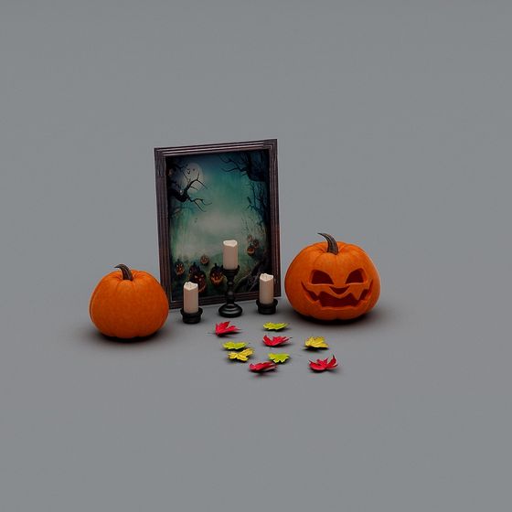 Spooky Halloween Scene with Pumpkin and Candles 3D model
