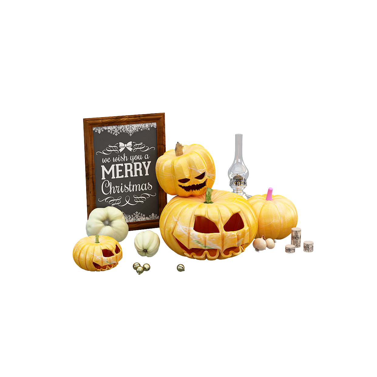 Haunting Halloween Pumpkin Display 3D Model – Spooky Festive Scene