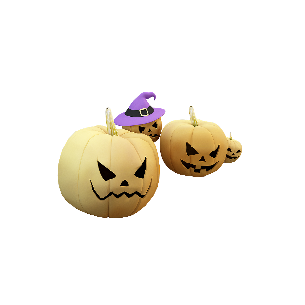 Halloween Jack-o'-Lanterns 3D Model – Stylized Pumpkin Set