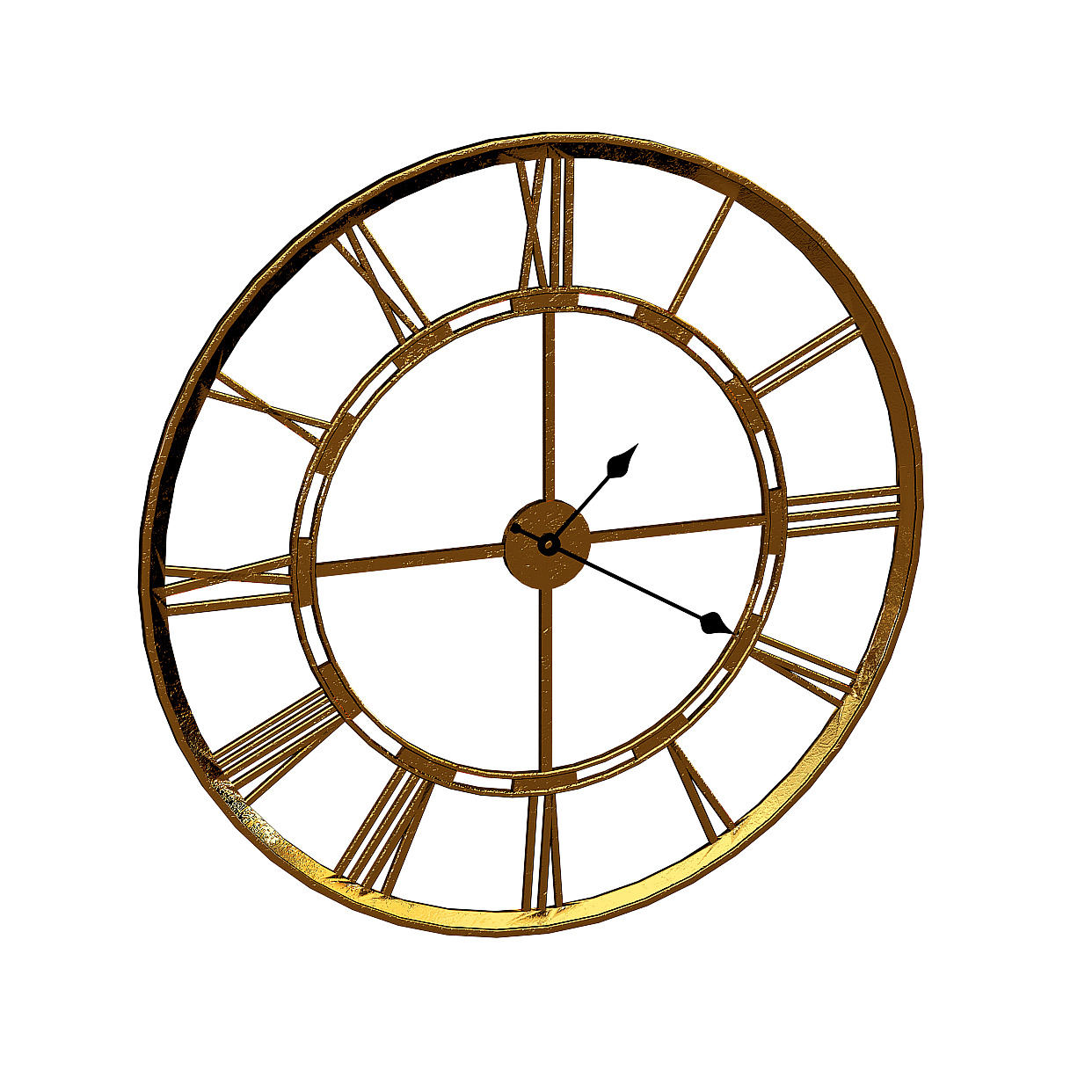 Elegant Vintage Clock 3D Model – Low-Poly Gold Dial
