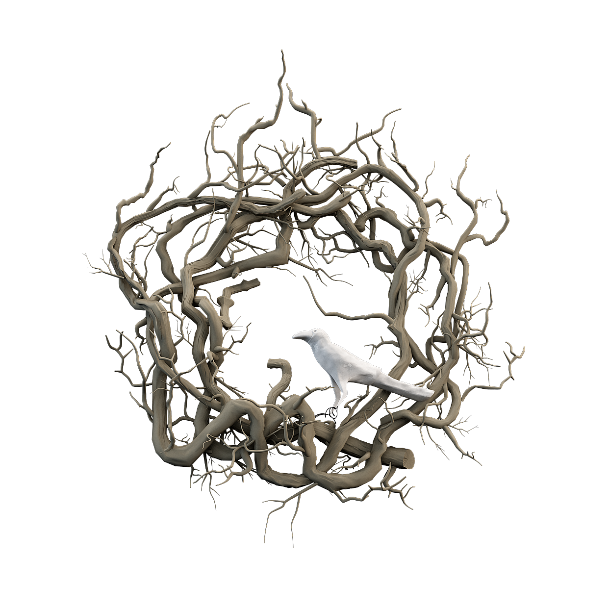 Dead Branch Nest 3D Model – Natural Twigs & Birds