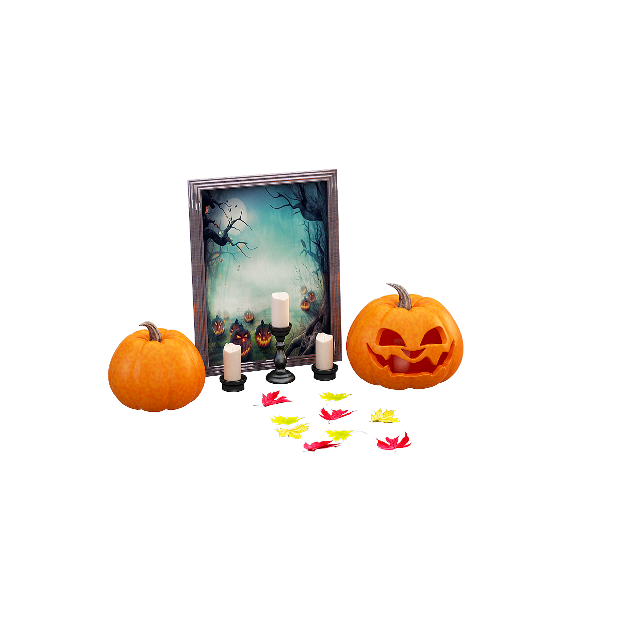 Spooky Halloween Scene 3D Model – Pumpkin & Candles