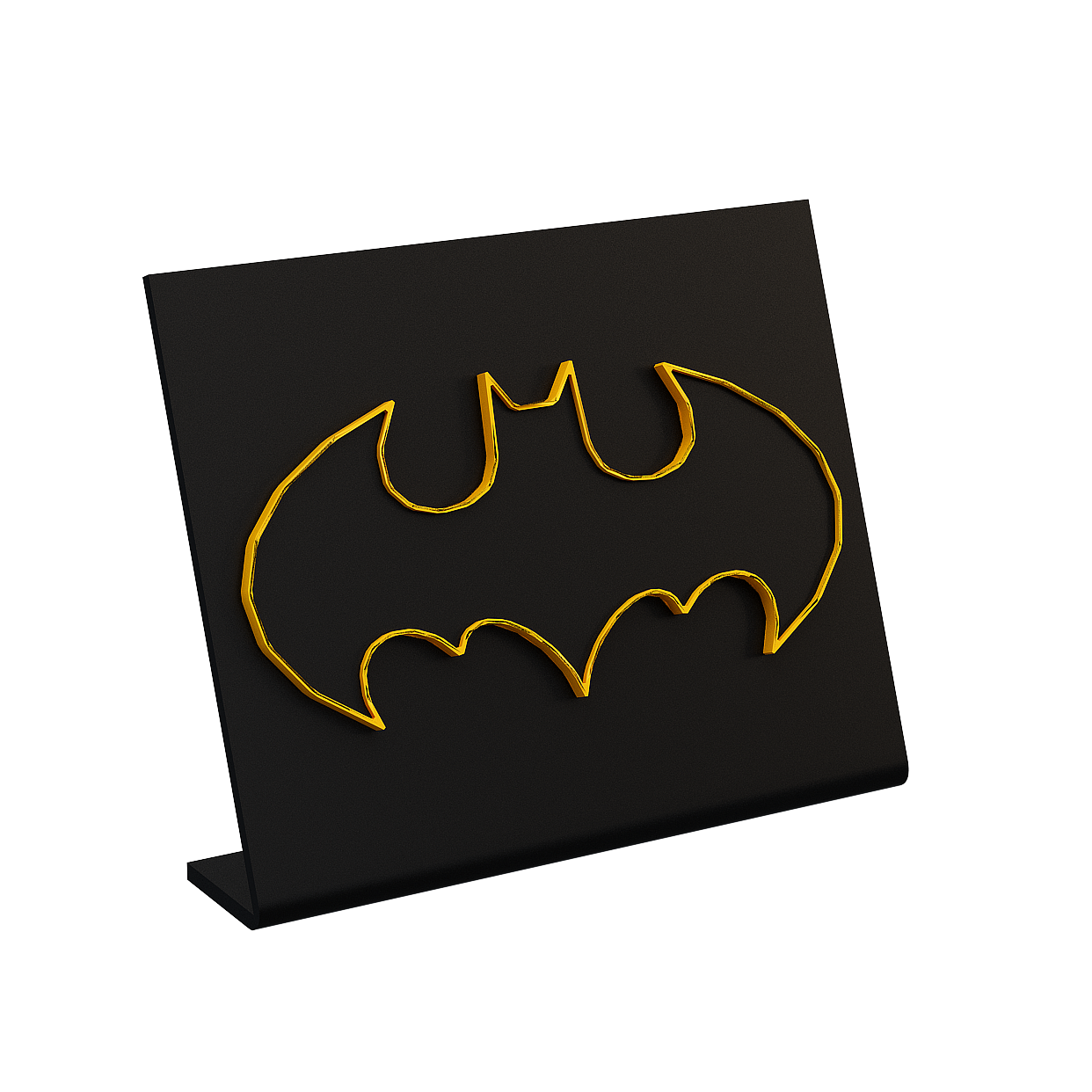 Low-Poly Batman Logo 3D Model – Gold Outline Design