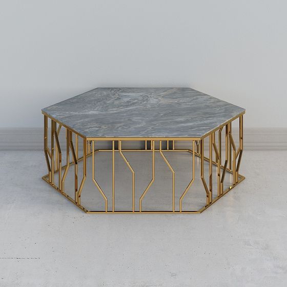 Stylish Hexagonal Marble Coffee Table 3D model