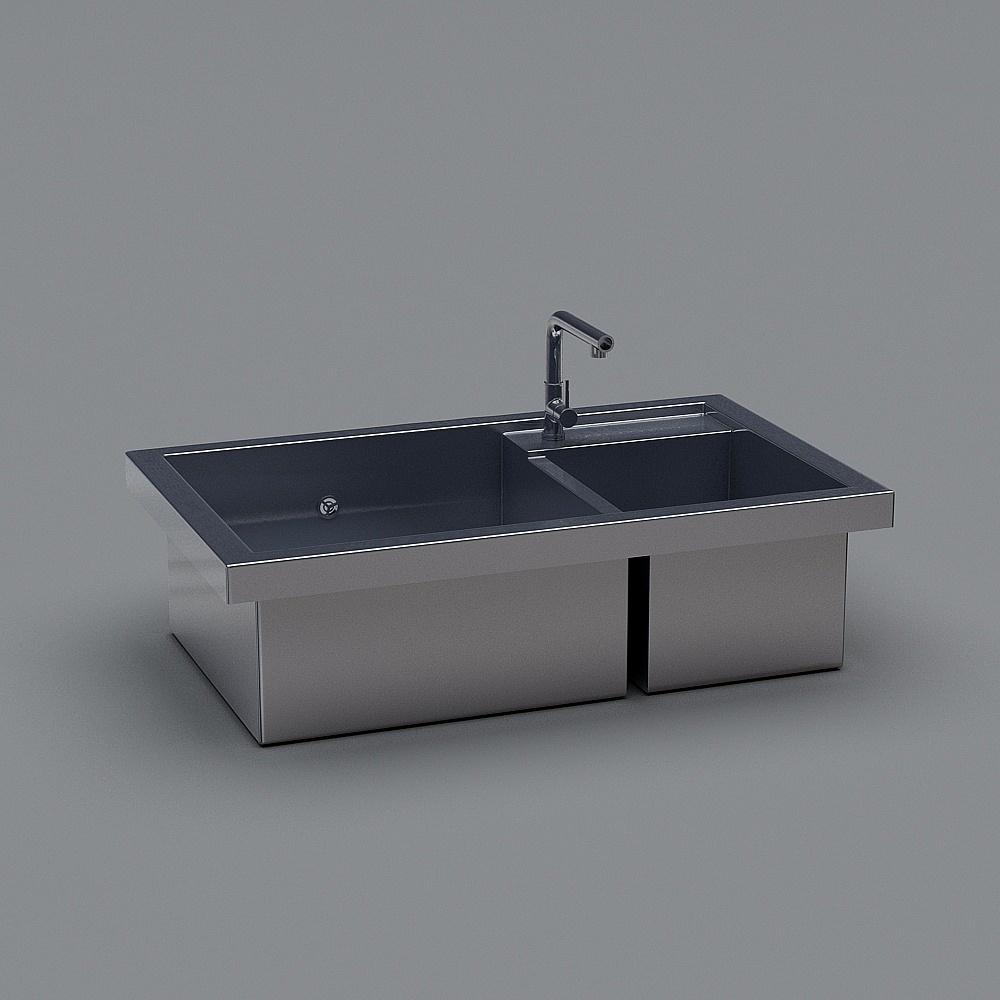 Stylish Double Basin Stainless Steel Sink 3D Model
