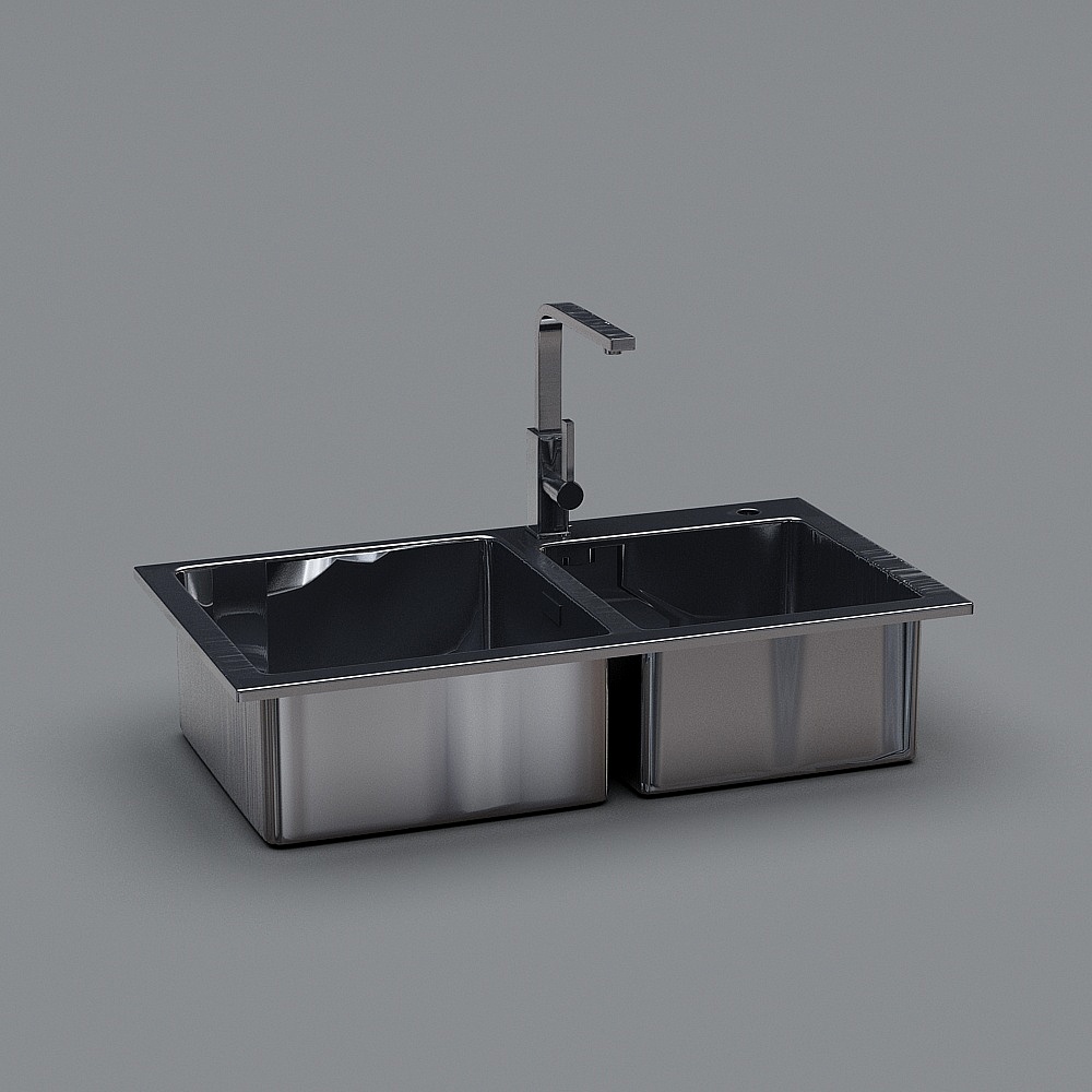 Stylish Double Bowl Stainless Steel Sink 3D model