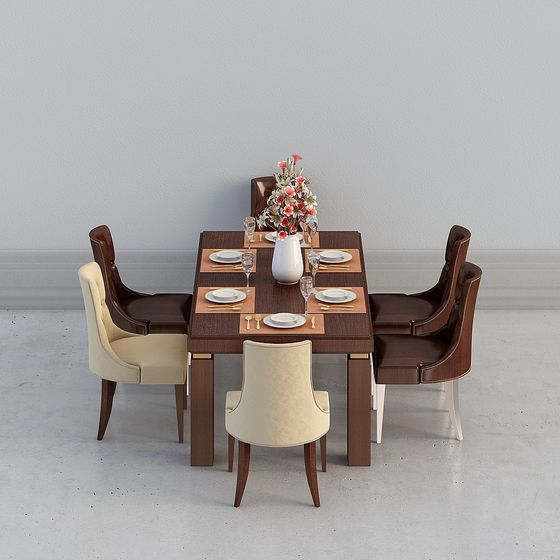 Elegant Dining Table and Chairs 3D model
