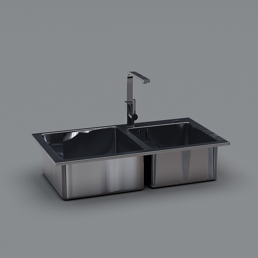 Sleek Double Bowl Stainless Steel Sink 3D model