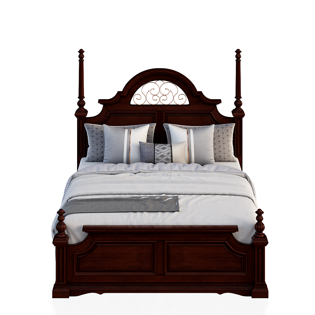 Luxurious Four-Poster Bed 3D Model – Mahogany Frame