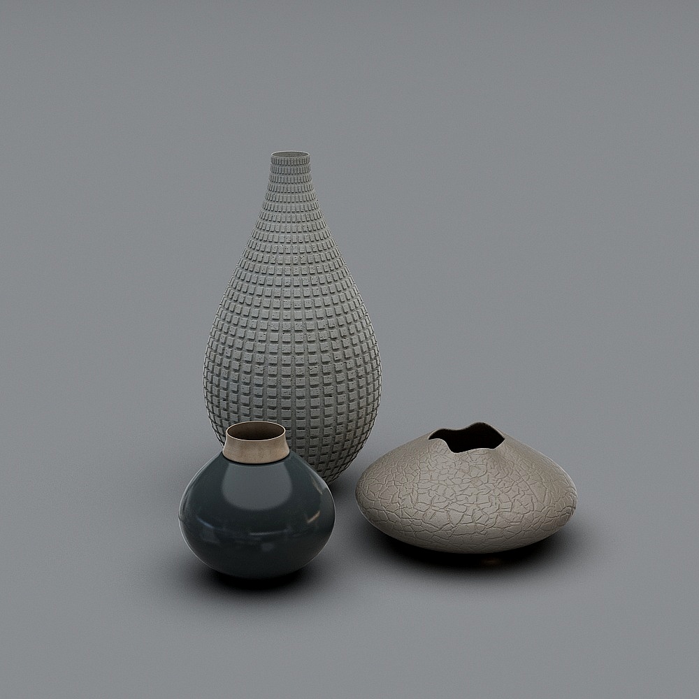 Artistic Ceramic Vase Set 3D model