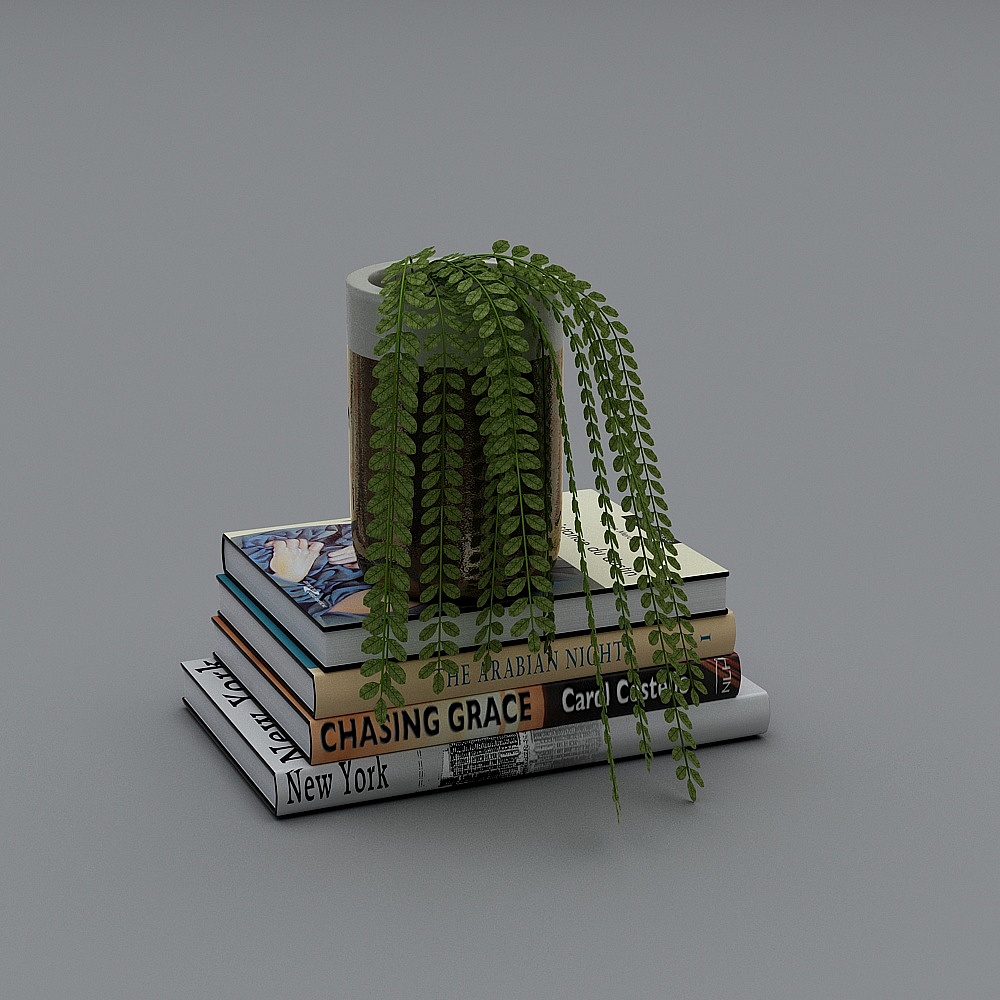 小盆栽植物與書籍