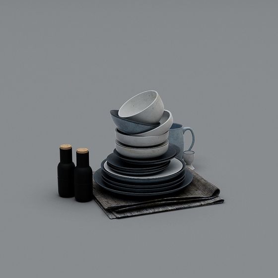 Elegant Ceramic Dinnerware Set 3D model