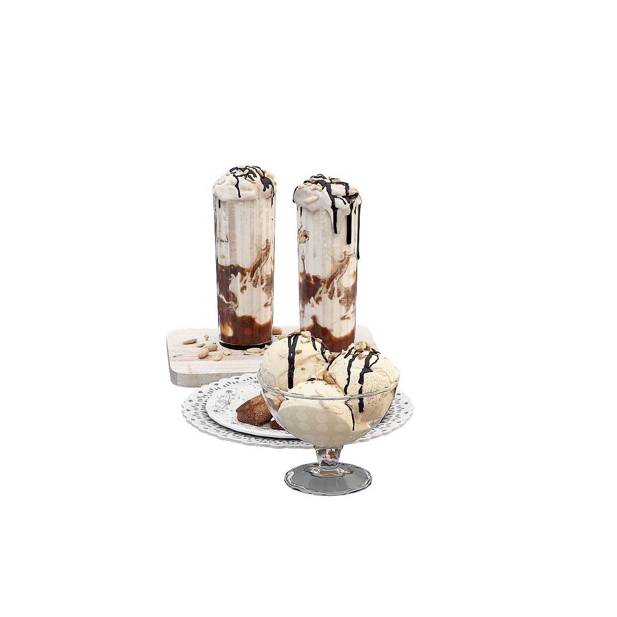 Caramel Macchiato Ice Cream 3D Model – Low-Poly Dessert