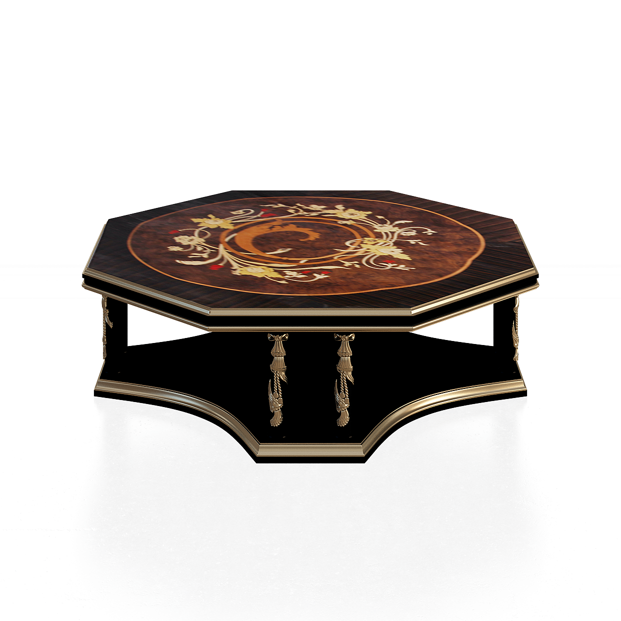 Royal Coffee Table 3D Model – Elegant Wood and Gold