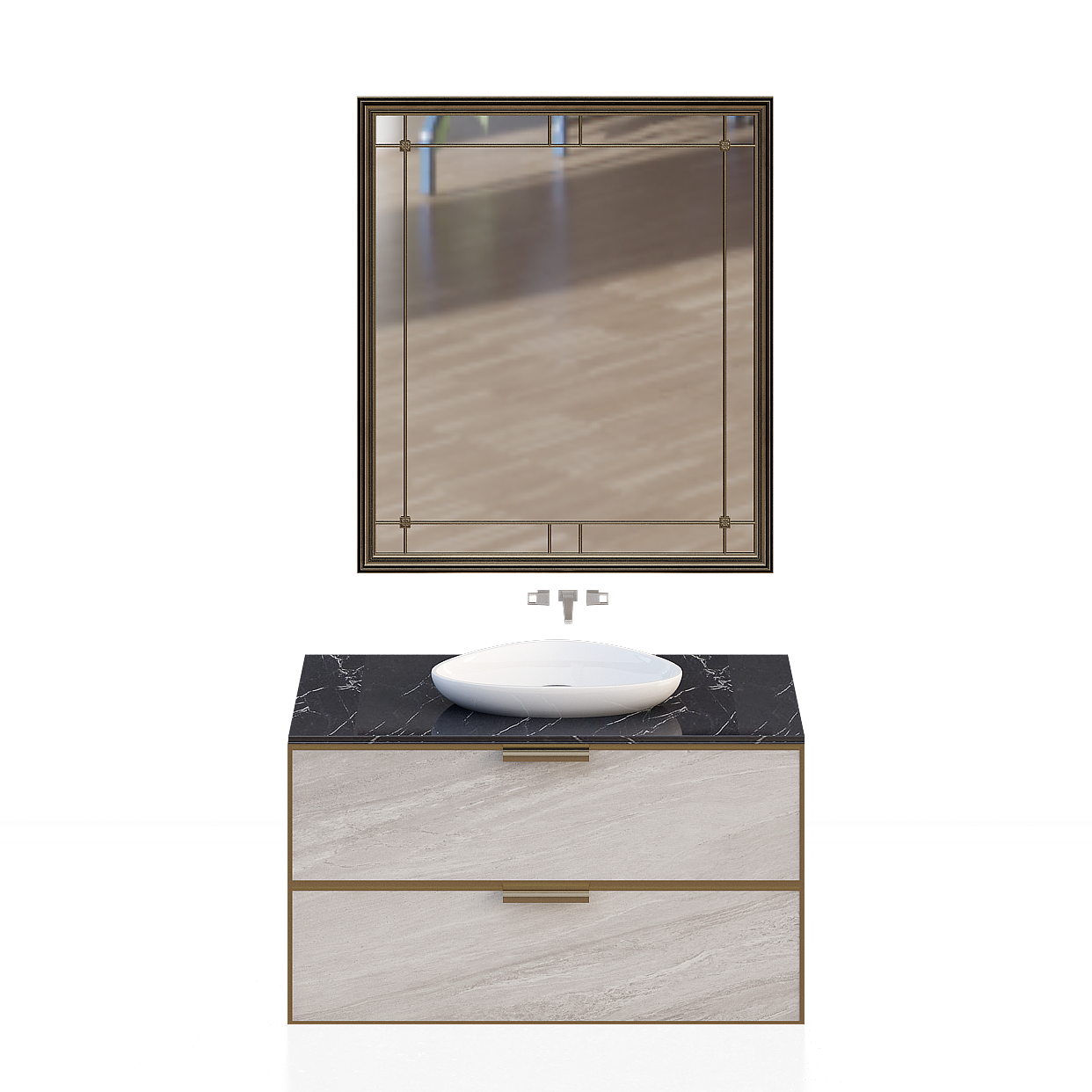 Contemporary Bathroom Vanity 3D Model – Black Marble Design