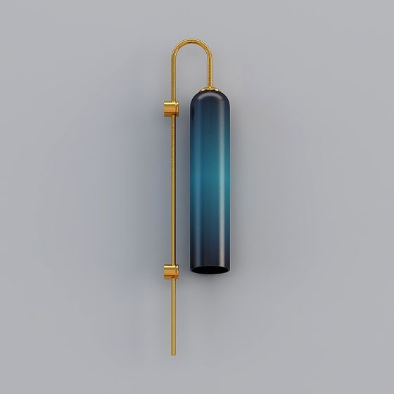 Elegant Gold and Deep Blue Glass Wall Light 3D model