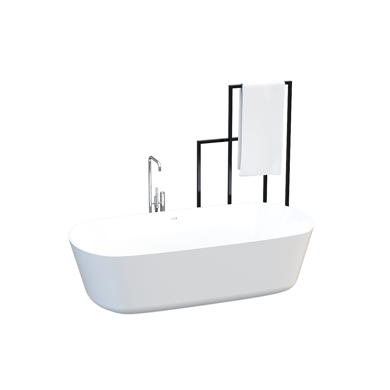 Modern Minimalist Bathtub 3D Model – White & Black Design