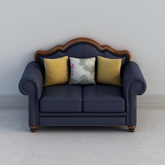 Retro Navy Blue Sofa 3D model