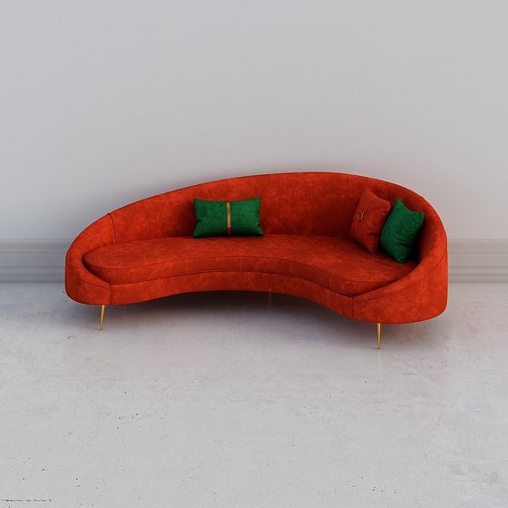 Stylish Curved Red Sofa 3D model for Modern Interiors