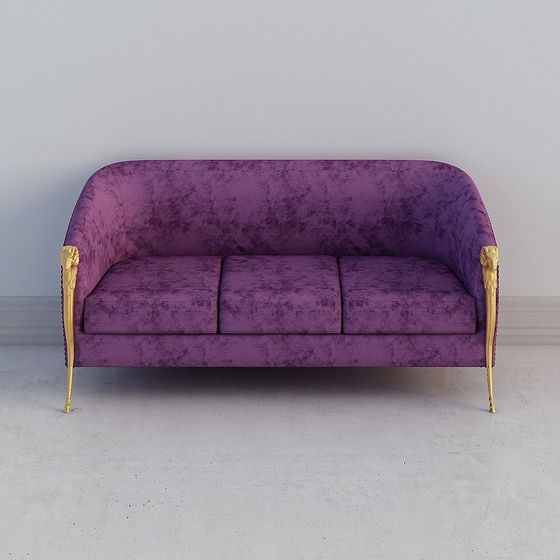 Luxurious Low-Polygon Purple Velvet Sofa 3D model