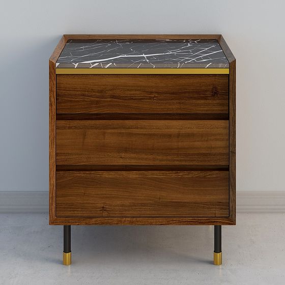 Stylish Low-Polygon Wooden Nightstand 3D model