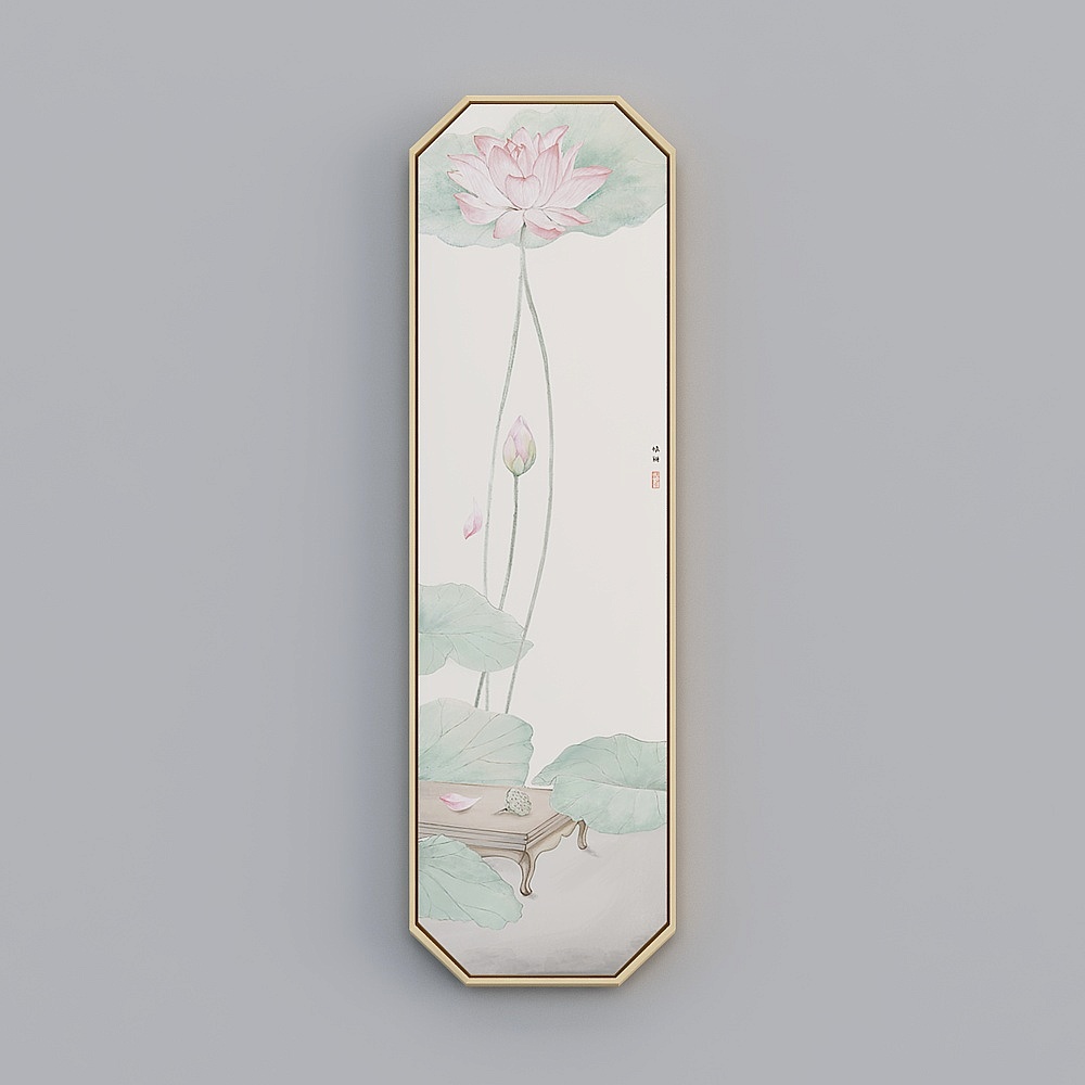 Lotus lotus decoration painting  living room four screen hanging painting Zen tea room background wall painting Chinese wind bwxh-h-1