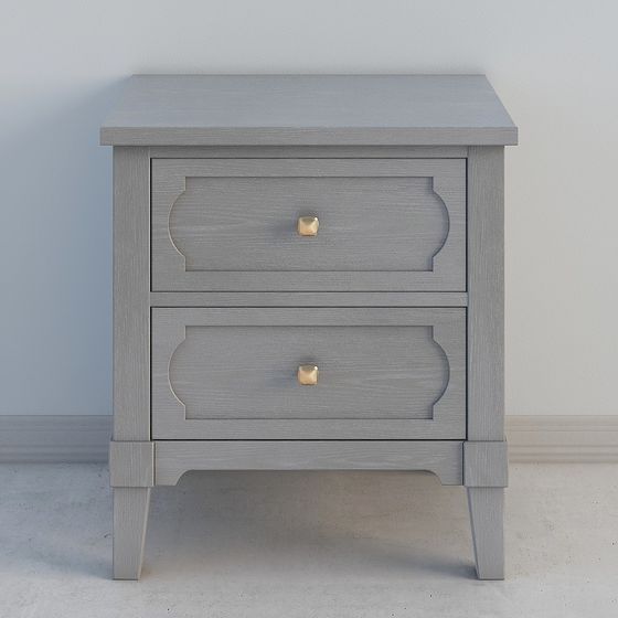 Elegant Gray Nightstand 3D model with Gold Accents