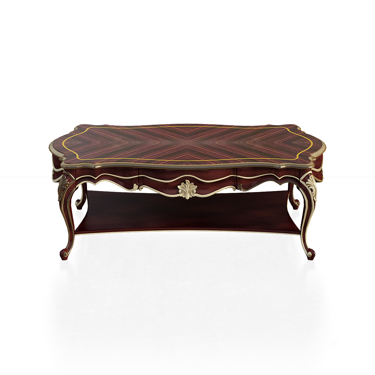 Rococo Style Coffee Table 3D Model – Elegant Low-Poly Design