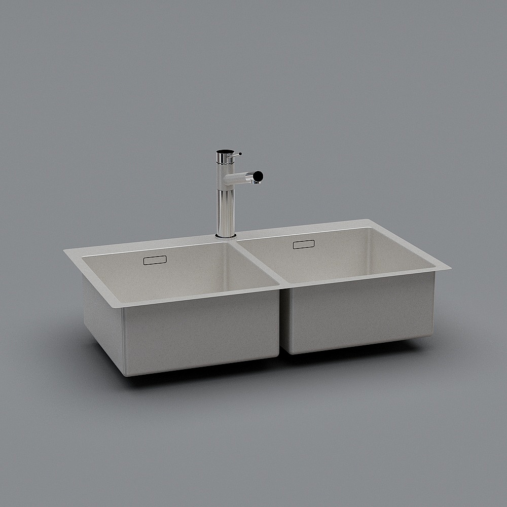 Elegant Double Sink 3D model for Modern Kitchens