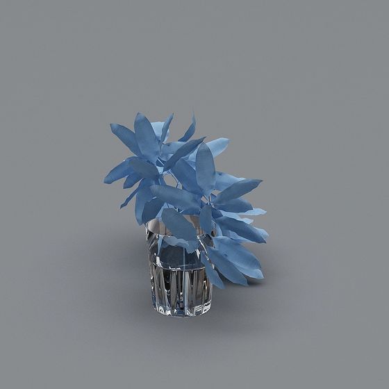 Glass Vase with Blue Leaves 3D model