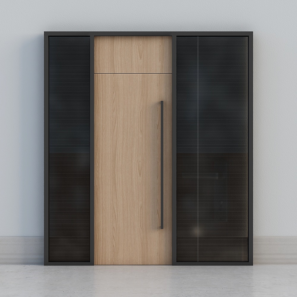 Grande porte coulissante en bois sombre moderne