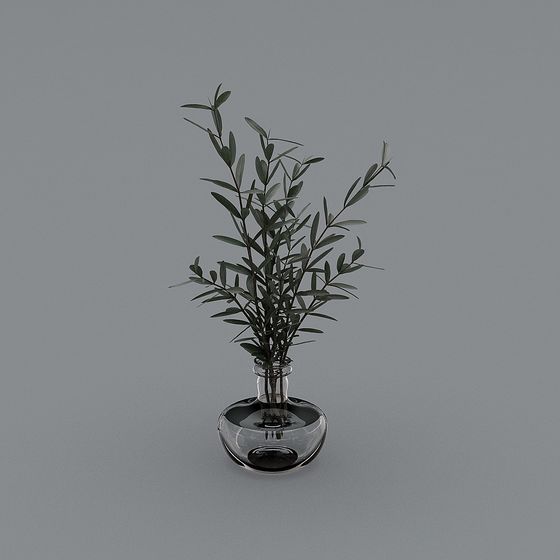 Glass Vase with Greenery 3D model